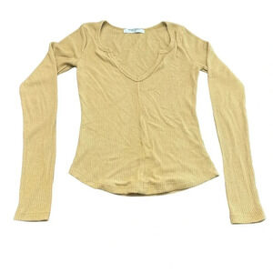 EUC PROJECT SOCIAL T VOYAGER NOTCH NECK RIB LONG SLEEVE. Color mustard, sz XS.